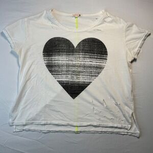 Sundry Distressed T Shirt White Grunge Heart Neon Stitch Size 0 Tee USA Made